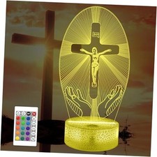 Attivolife Jesus 3D Night Light, Christian Illusion Optical Hologram Lamp Cross