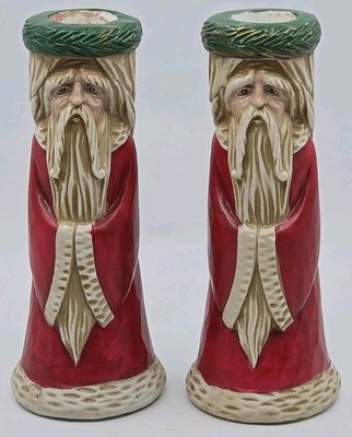 Golden Supex Michael Santa Candle Holders 5.75'' Tall Set Of 2 Christmas Taper