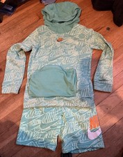 Logo Nike Dri Fit Long Hoodie Shorts Green Kids Xs S Youth Sweatsuit Dm8051 392