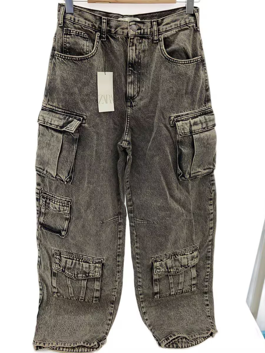 ZARA Cargo Pants, Size 38, Gray Denim, Solid Color, 6688 333 800