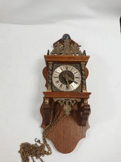Vintage Dutch Style Wall Clock with Brass Figures and Chains Collectible