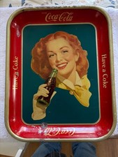 Hard to Find Blue Background 1950s Drink Coca-Cola Metal Advertising Tray