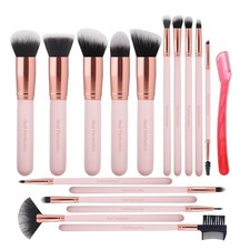 Real Perfection Makeup Brush Set 16 Pcs with 1 Eyebrow Razor Premium Synthetic F