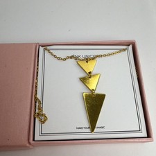 Pink Unicorn Gold Tone Triangle Pendant Cable Chain Statement Necklace
