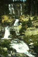 1983 Slide 35mm Waterfall Rocky Cliff Green Foliage Nature Scenic Kodachrome
