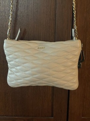 DKNY Quilted Genuine Lambskin Leather Crossbody Shoulder Bag, Chain Strap