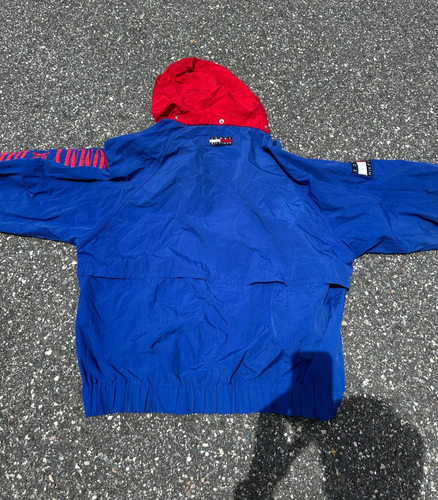 Chaqueta Tommy Hilfiger Clásica De Colección Azul Amarillo Rojo Logotipo Delechozado Con Capucha Talla LRG - Imagen 11 de 16