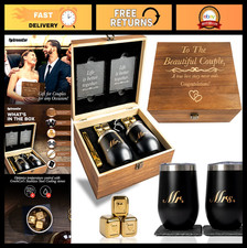 Engagement Wine Tumbler Gift Set for Couples - Bridal Shower Wedding Gift - Mr