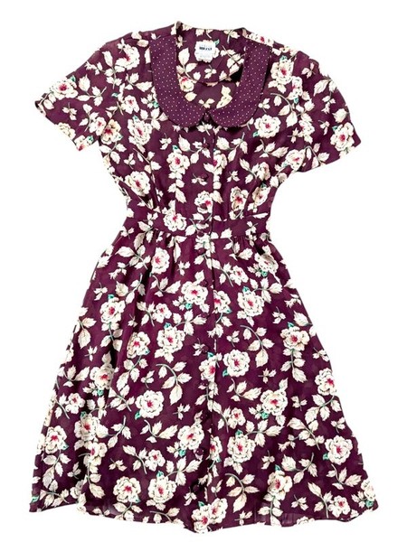 Women Leslie Fay Dress Burgundy Vintage 40 / L /