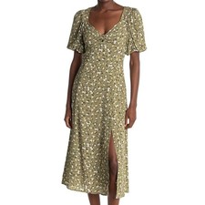ASTR The Label Ditsy Floral Print Sweetheart Midi Dress Sage Green Size L