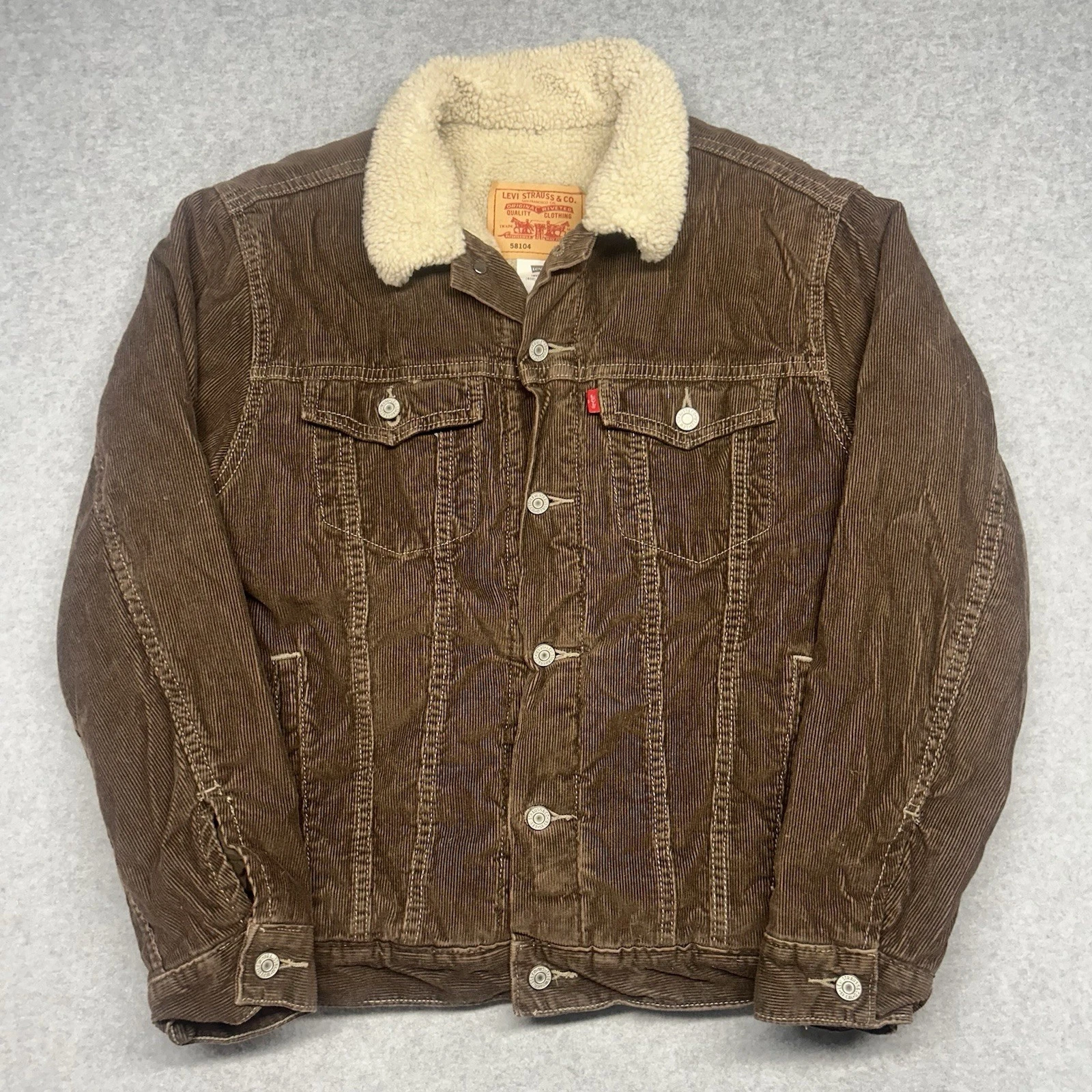 Levis Boys Youth Brown Corduroy Jacket Sherpa Fleece Lined Size L 12-13 Yrs