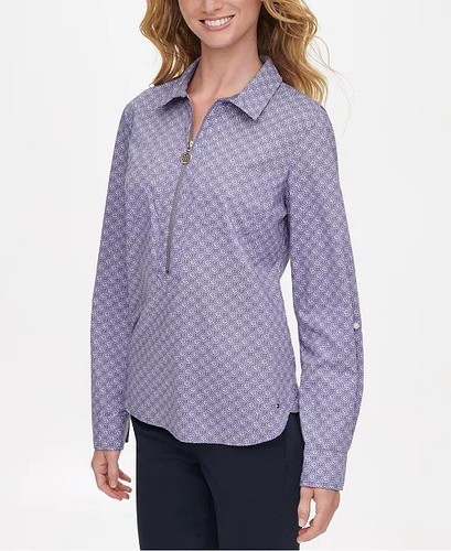 Tommy Hilfiger Shirt Women's Daisy-Print Popover Top 1/2 Zip Size 2XL Long Sale - Picture 3 of 13