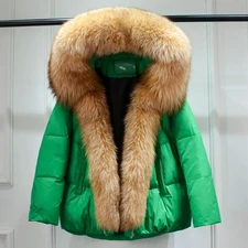 Womens Duck Down Jacket Long 2025 Winter New Genuine Fox Fur Collar Warm Jacket