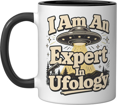 Alien UFO Ufology Expert Design Ceramic Mug, Black/White