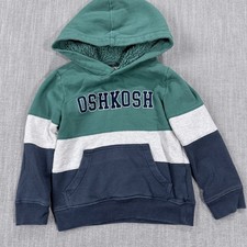 OshKosh B'gosh Boys Green Grey Navy Colorblock Sherpa Lined Hoodie Size 5
