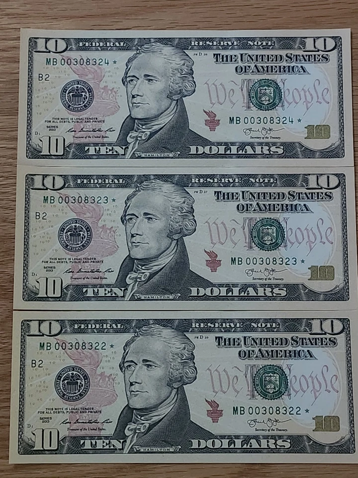 2013 $10 "STAR NOTE" NEW YORK DISTRICT UNC/GEM LOT (3) CONS SERIAL # - Image 3 of 4