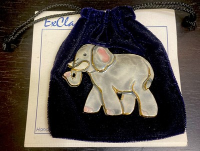 #ad #ad ExClaymations Elephant Brooch Pin w 22 K Gold Trim Art To Wear w bag Vintage $20.00