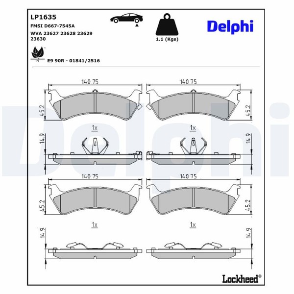 Delphi Bremsbelagsatz Scheibenbremse LP1635 FüR Ford Jeep USA Cherokee ZJ 1 ZG-image