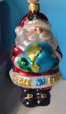   Vintage Blown Glass Christmas Ornament Santa W/Globe Beautiful   