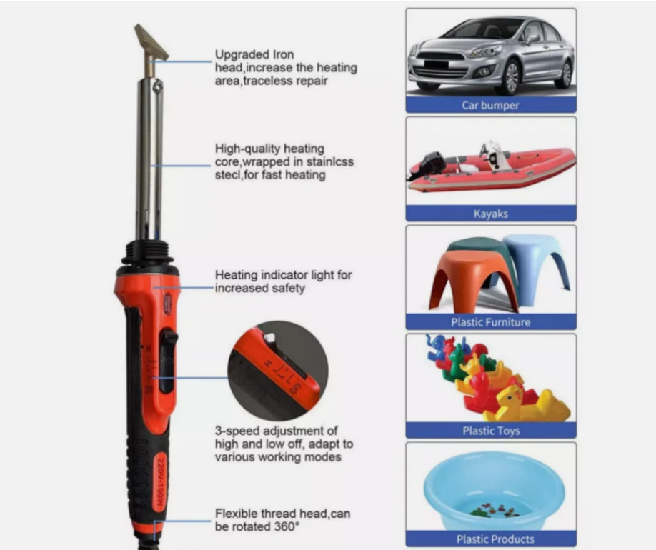 Plastic Welding Kit 100 Watts with Welder Rods Reinforcing Mesh Welding tips&#&