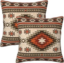 Western Aztec Burnt Orange Throw Pillow Covers 18x18 Set of 2, Native American