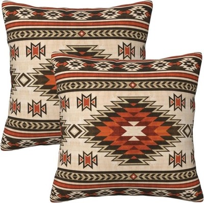 Western Aztec Burnt Orange Throw Pillow Covers 18x18 Set of 2, Native American