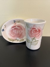 Jabonera y taza de baño vintage de porcelana rosa pintada a mano Cottagecore