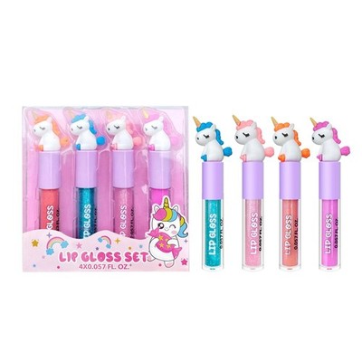 4pc Unicorn Lip Gloss Stick for Girls- Party Favors Glossy Lip Set with Magic...