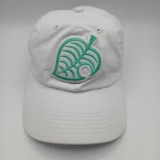 Animal Crossing Patch Hat Cap Solid White Teal Green Leaf Strap Back Gelante