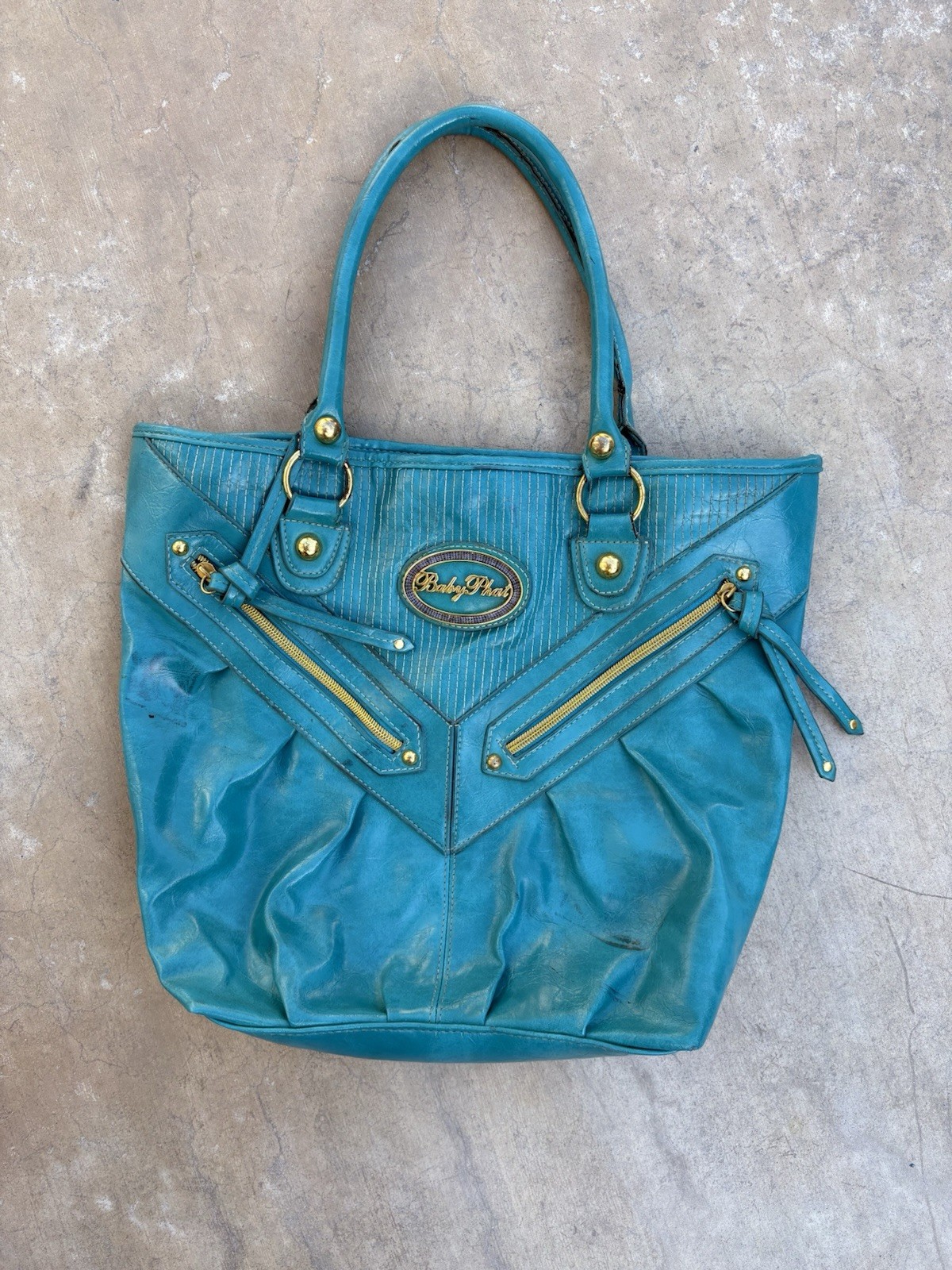 Baby Phat Vintage Gold & Teal Hobo Shoulder Bag Y2k Purse