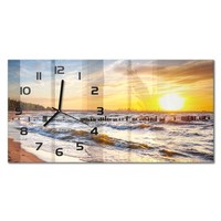 Glasuhr Aus Glas Glas-Wanduhr Sonnenuntergang Am Strand Schwarze Zeiger 60X30 Cm