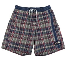 Tommy Hilfiger Boardshorts Mens Medium Plaid Red Blue Swim Trunks Tommy Trunks