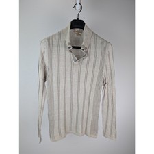 Herm s CC20 Striped Knit Long-Sleeve Polo Shirt Beige / Light Grey Very Worn M