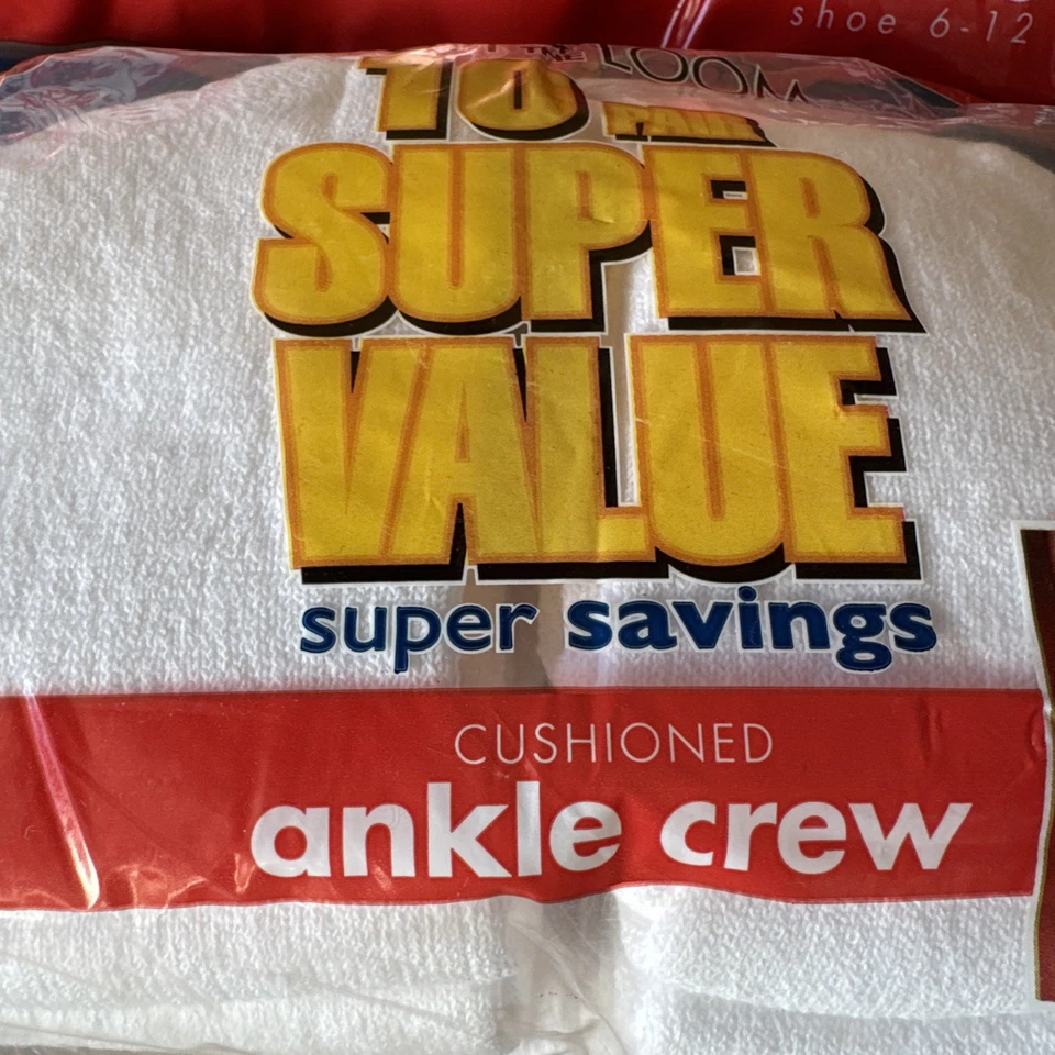 Fruit of the Loom 10 pares de calcetines acolchados al tobillo blancos talla 6-12 de colección 2001 para hombre Foto 4 de 4