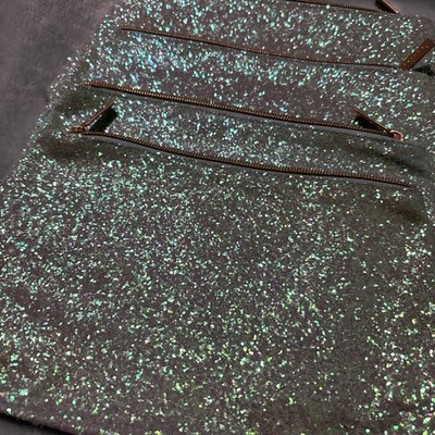 4 X Tarte Medium paradise makeup bag Teal Green Fixed Sequins Sparkles Gold Zip 
