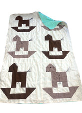Vintage Handmade Horsey Blanket Patchwork Quilt Primitive Country Brown Green