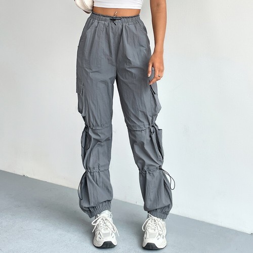 Women Elastic Waist Combat Cargo Pockets Pants Trousers Casual Sports Bottoms US - Bild 4 von 9
