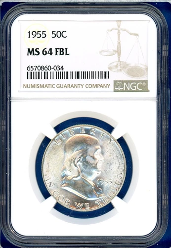 1955 P NGC MS64 FBL Franklin Silver Half Dollar US Mint Coin 1955-P MS-64 FBL