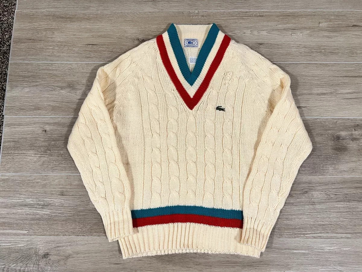 Vintage Izod Lacoste Chunky Cable Knit Tennis Sweater Size M