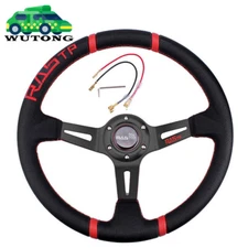 Black 14 Inch Universal Deep Dish Leather Racing Steering Wheel Drifting 6 Bolt