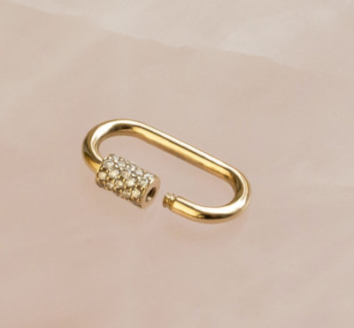 18K Yellow Gold VS/G 0.20Ct Carabiner Lock Real Natural Diamond Charm Pendant