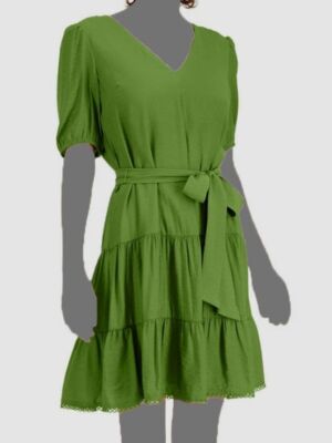 $100 Inc International Concepts Women's Green Tiered V-Neck A-Line Dress Size L