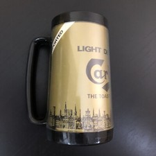 Taza de viaje de cerveza de 16 oz de plástico aislante térmico importada vintage de Carlsberg