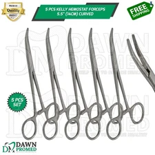 5 Pcs Kelly Hemostat Forceps Curved 5.5" Locking Clamp Surgical Dental German Gr