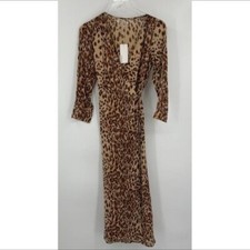 Reformation Alessandra wrap dress cat leopard print georgette midi new S Small