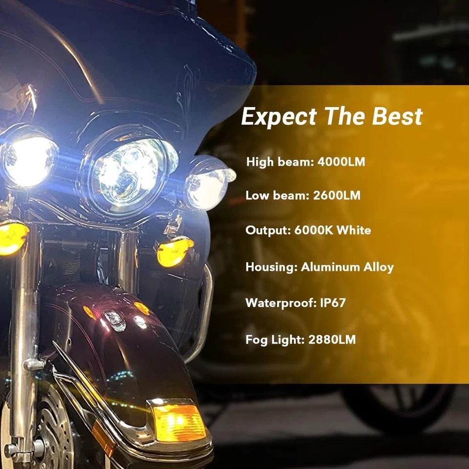 7 Inch 140W LED Headlight Hi/Lo + 2Pcs 4.5Inch 80W Fog Light for Harley Davidson - Image 2 of 4