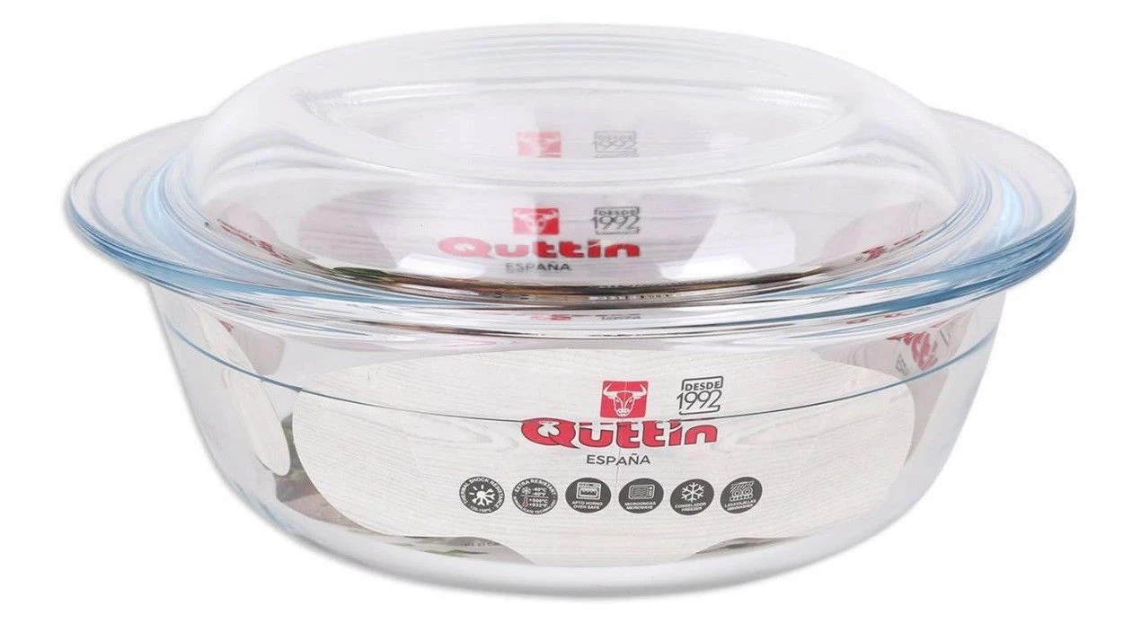 QUTTIN Glass Oven Roasting Baking ROUND PAN WITH LID 2.3L