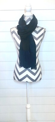NEW Calvin Klein Black Blue Winter Scarf Unisex Monogramed Fringed Wrap NWT! 