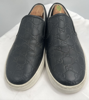 Gucci Men's GG Embossed Leather Signature Slip on Black Gucci Men's GG Embossed Leather Signature Slip on Black