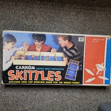 Vintage Carrom Skittles No. 401 Game w/ 2 Tops & 6 Red Pins (Incomplete)